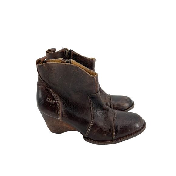 Bed Stu Womens 11 Boots Ankle Wedge Cobbler Series Dark Brown Leather - Picture 1 of 10